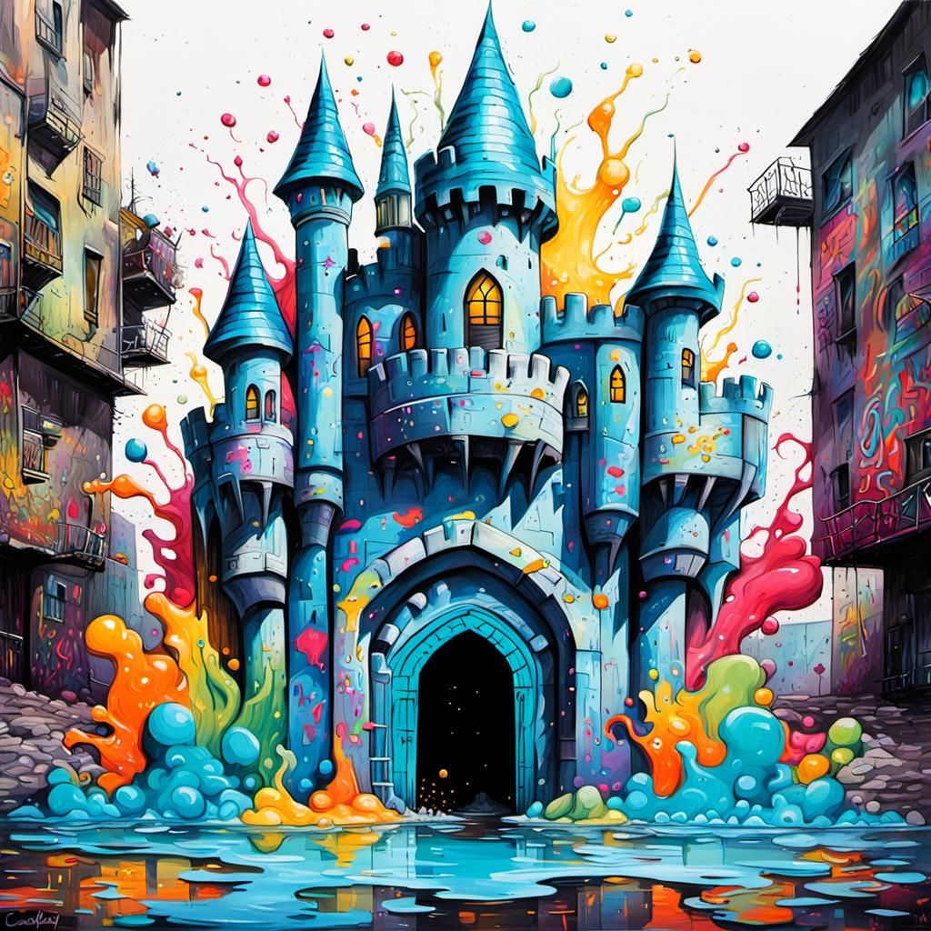 Aqua Castle in Graffiti Splash Art Style