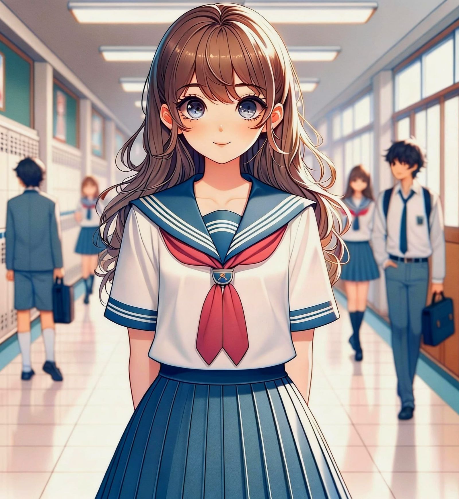 Anime Schoolgirl in Sailor Uniform Amidst School Life