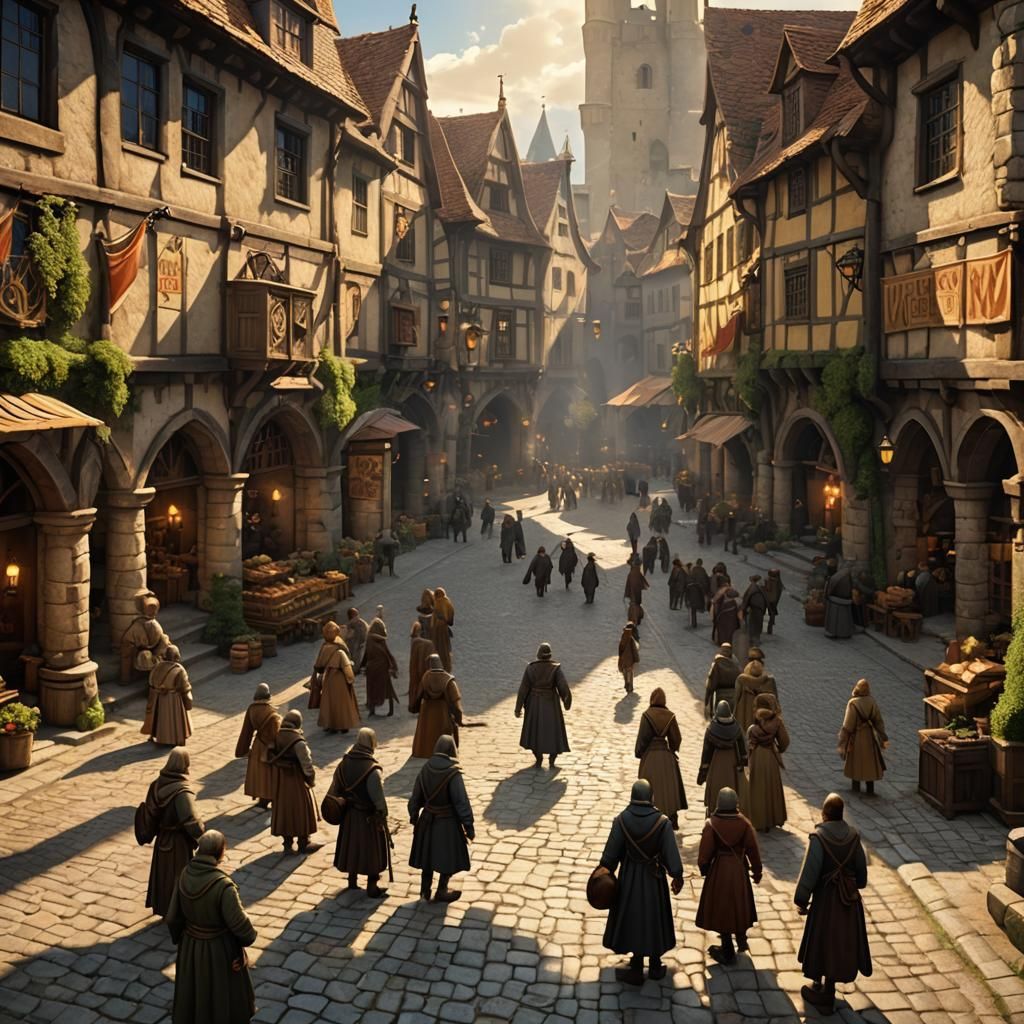 Fantasy Townscape in Golden Light, 3D Art