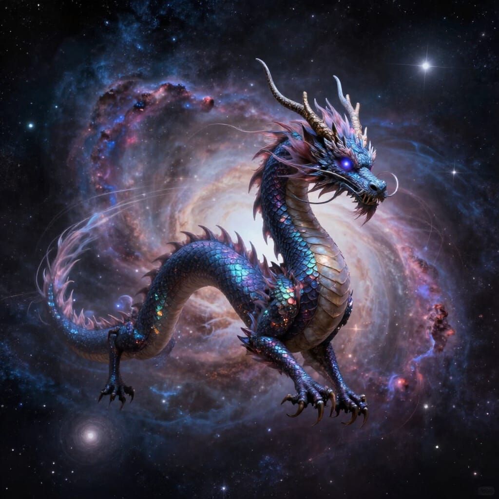 Celestial Dragon Soaring Through Cosmic Expanse