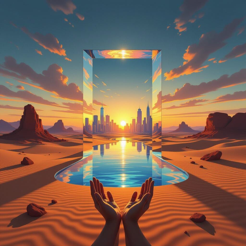 Surreal Desert Portal to Futuristic City