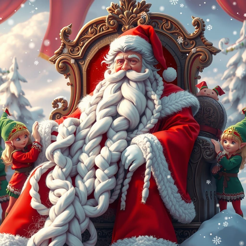 Elves Braiding Santa's Beard: 3D Anime Masterpiece
