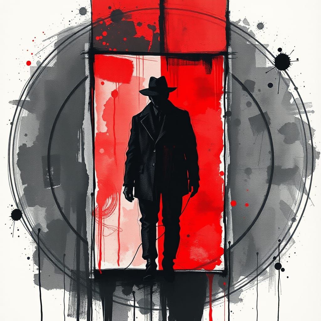 Detective Silhouette in Abstract Expressionist Cubism Style