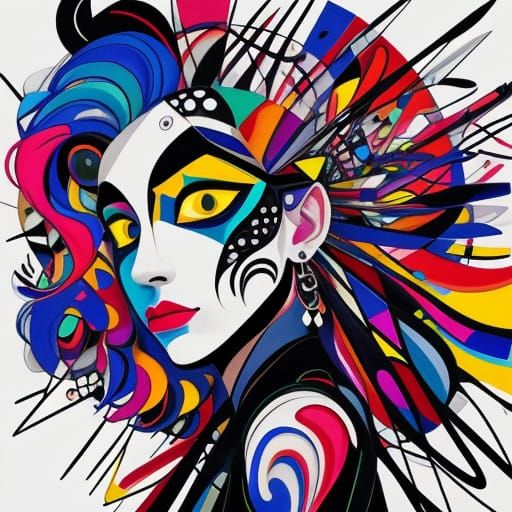 Female Face Abstract Expressionism in Kandinsky Style