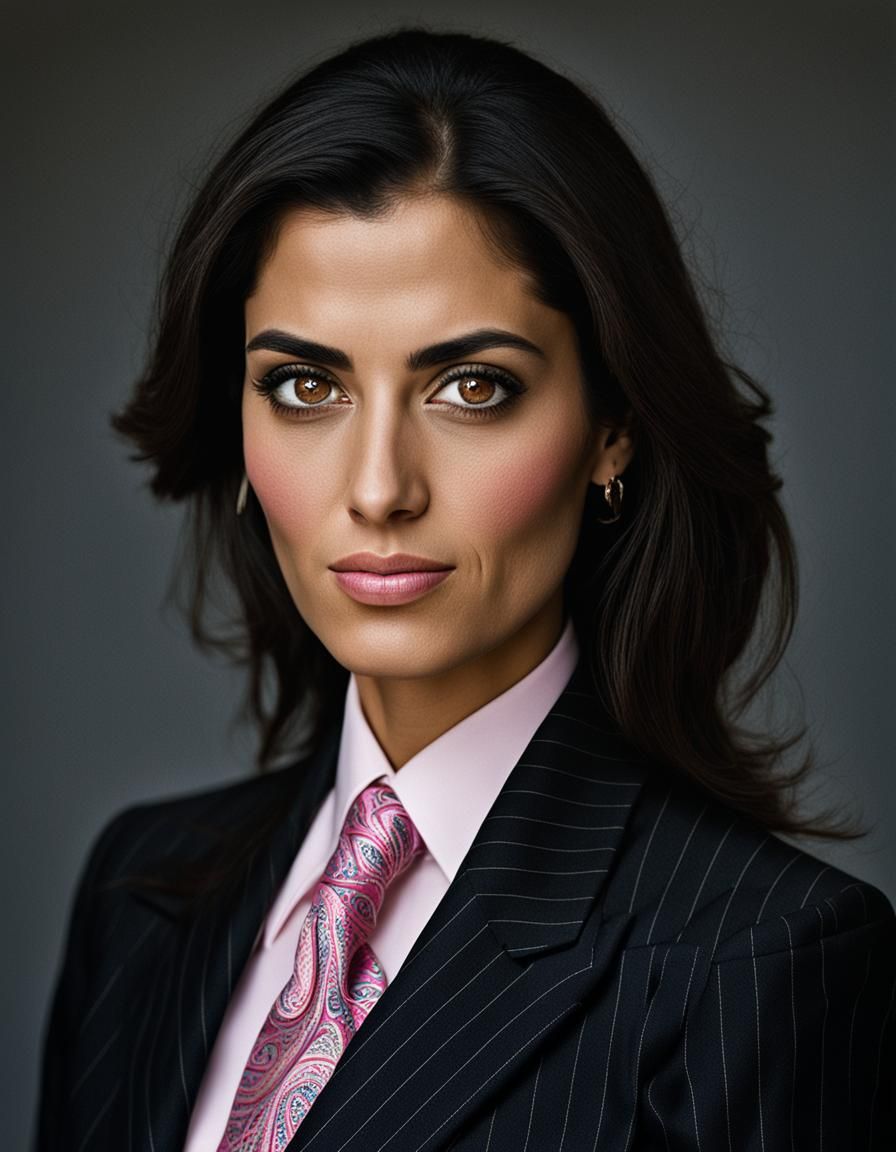 Elegant Iranian Executive in Pinstripe Suit