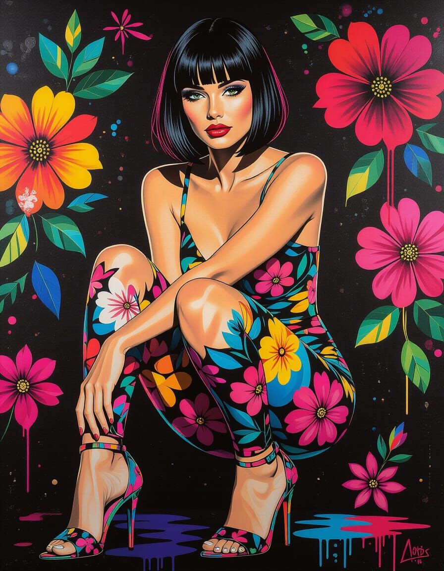 Floral Woman in Urban Graffiti Art Style