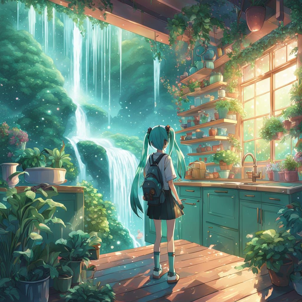 Hatsune Miku and the Kitchen Waterfall