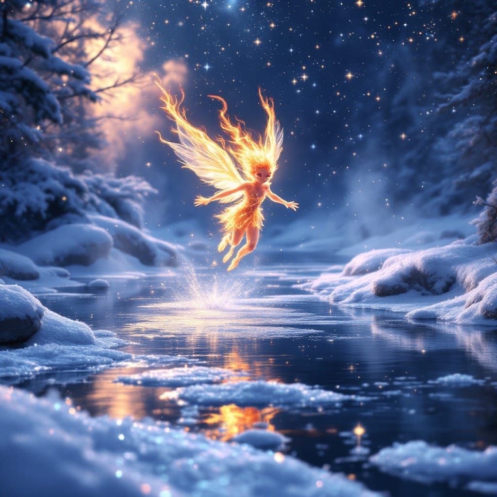 Luminous Fire Sprite in Frosty Wonderland