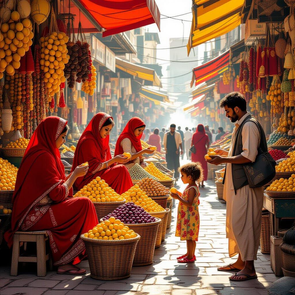 Bustling Spice Market with Golden Lighting