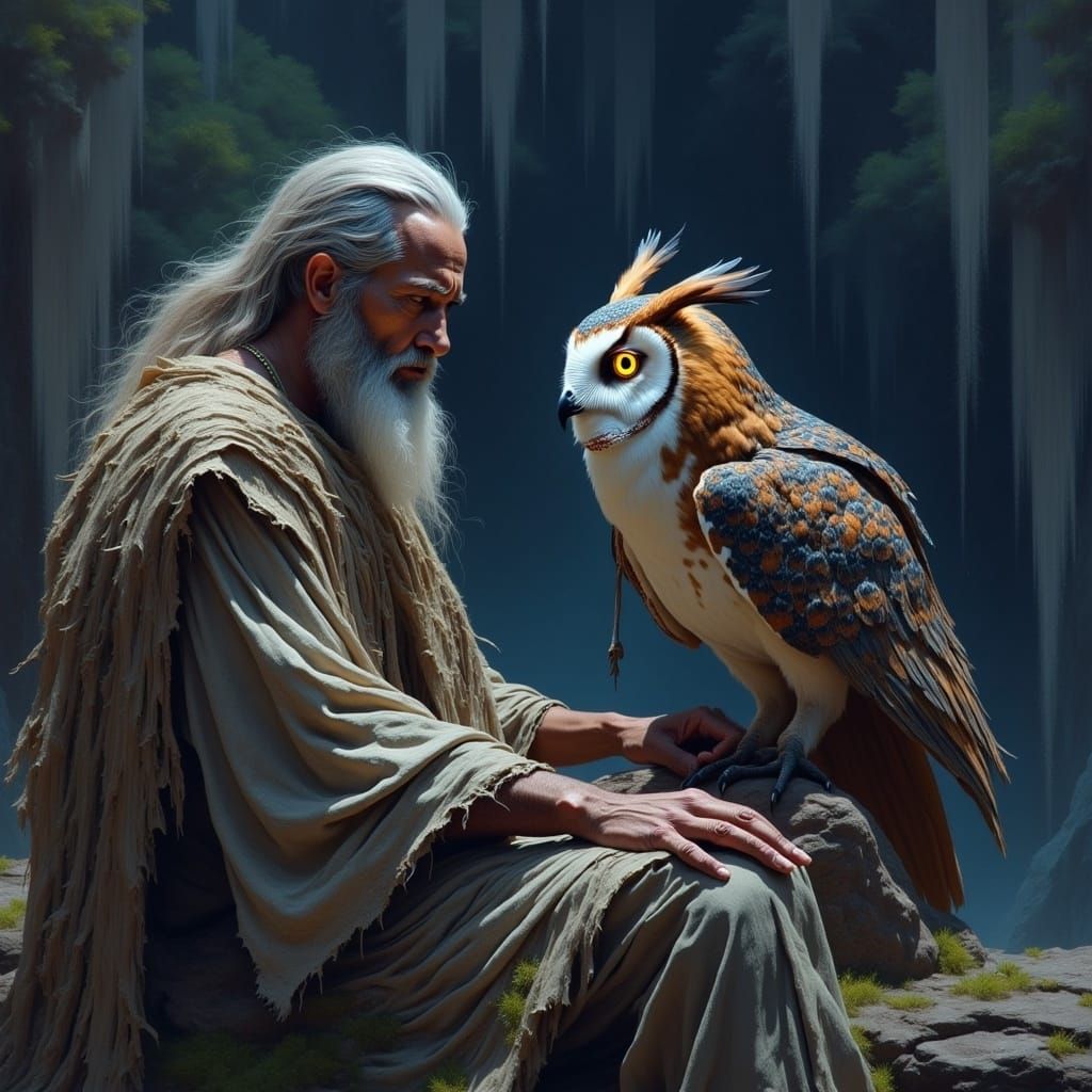 Man and Owl in Digital Fantasy Art