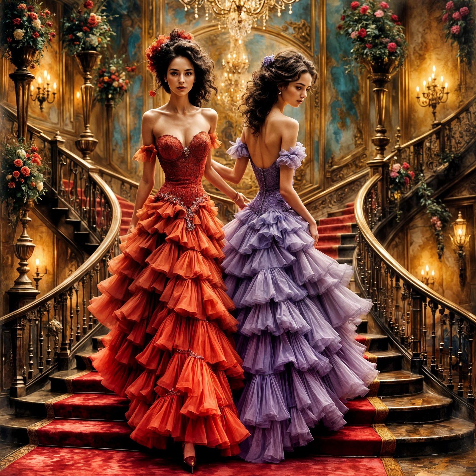 Ethereal Ballroom Duet in Impressionist Style