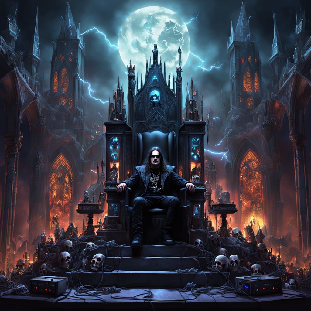 Ozzy on Amplifier Throne in Gothic Fantasy Style