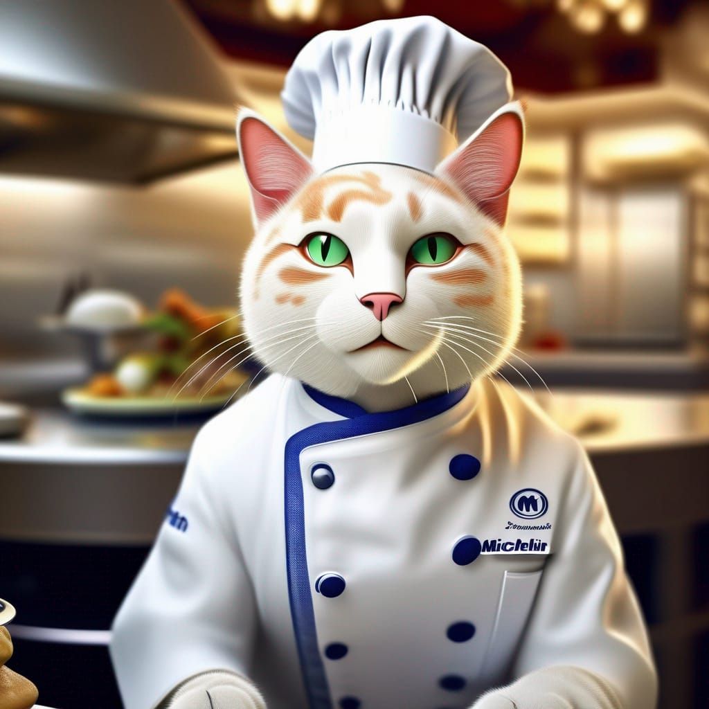 Cat Chef Cooking in Michelin Star Restaurant