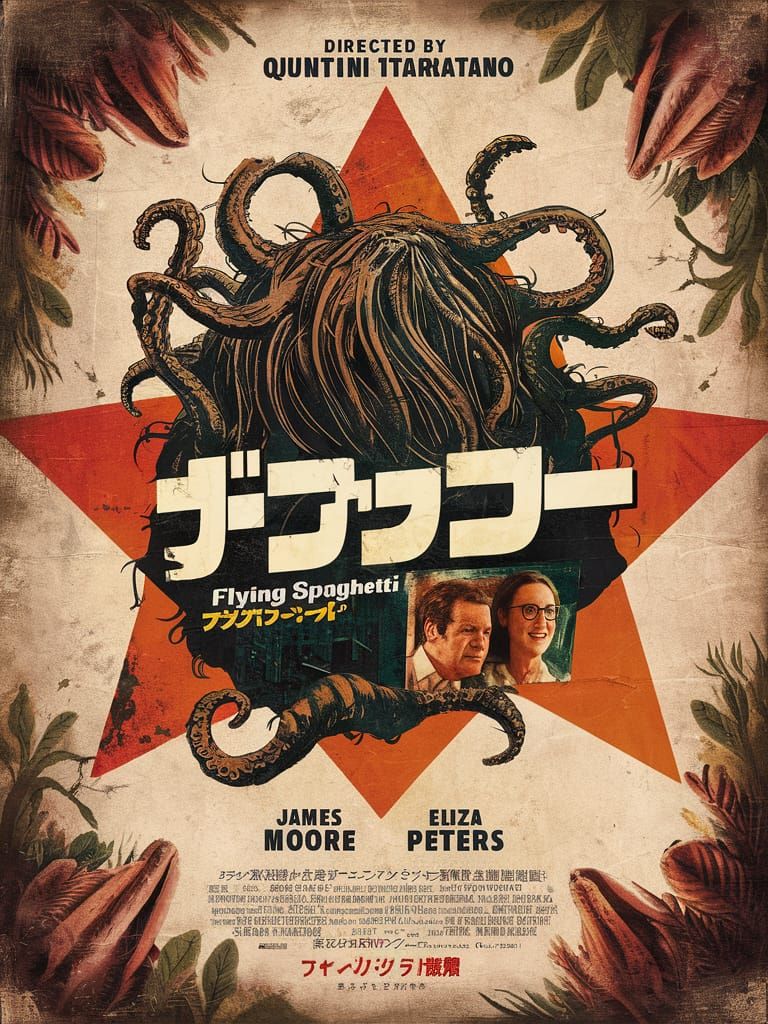 Vintage Japanese Movie Poster: Flying Spaghetti Monster