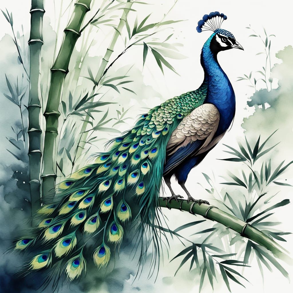 Elegant Peacock in Lush Chinese Garden