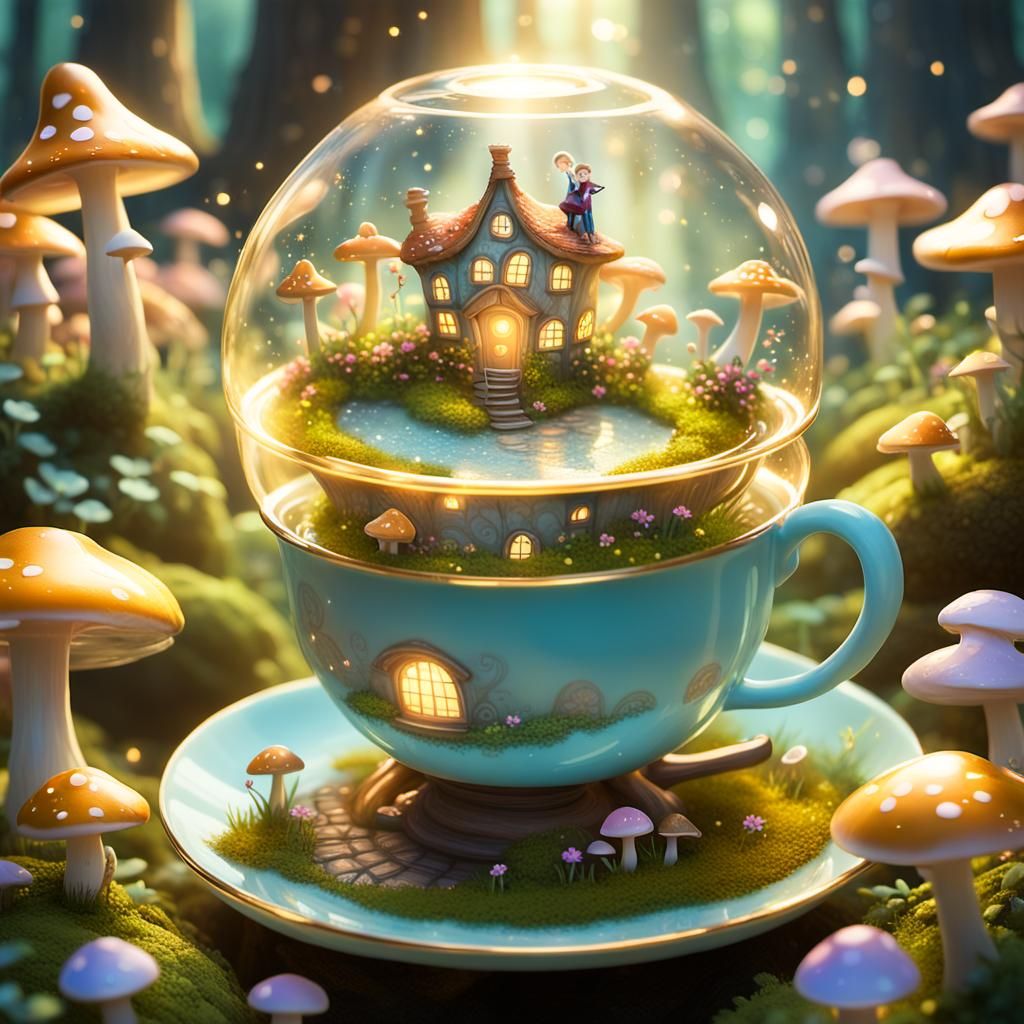 Enchanted Teacup World with Dancing Fairy in 3D