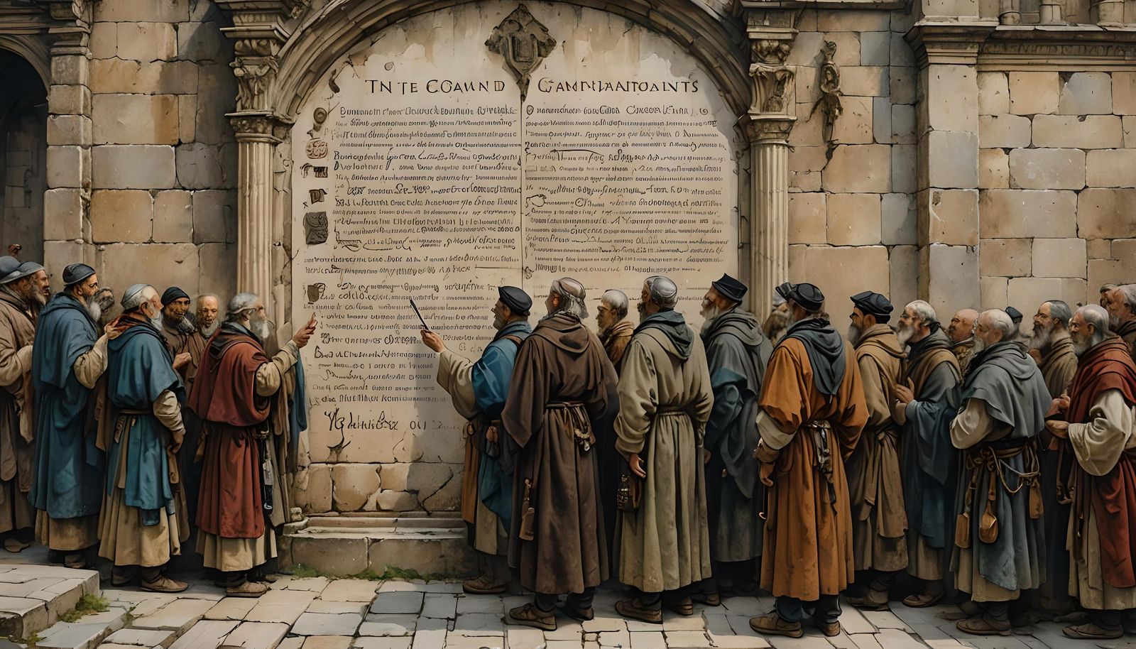Ancient Roman Bishops and Priests with Ten Commandments