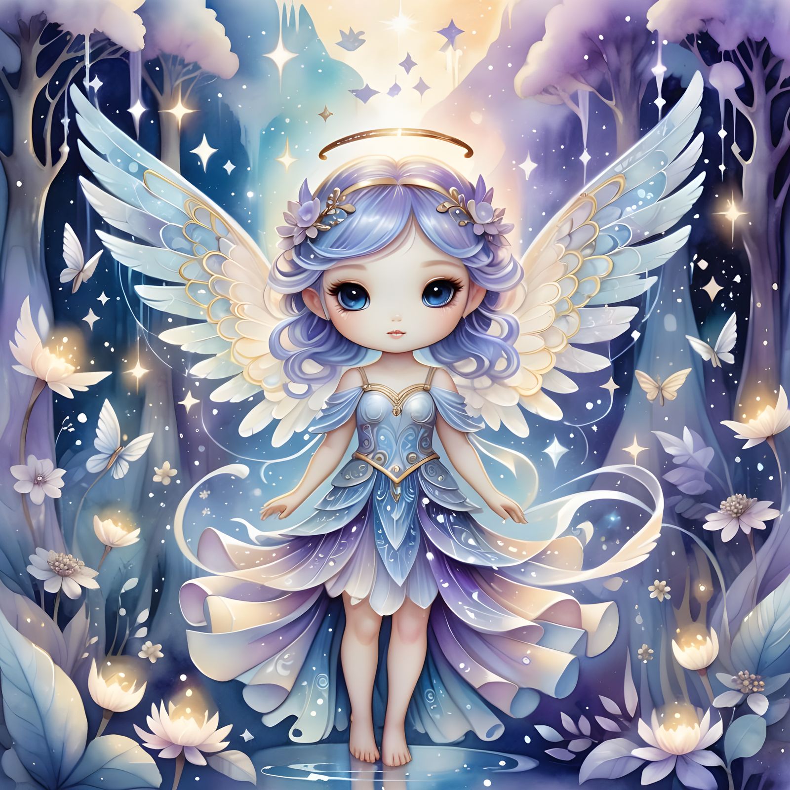 Majestic Chibi Angel in Enchanted Forest
