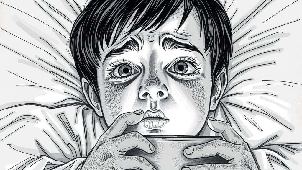 Child Struggling with Screen-Induced Insomnia in a Dramatic ...