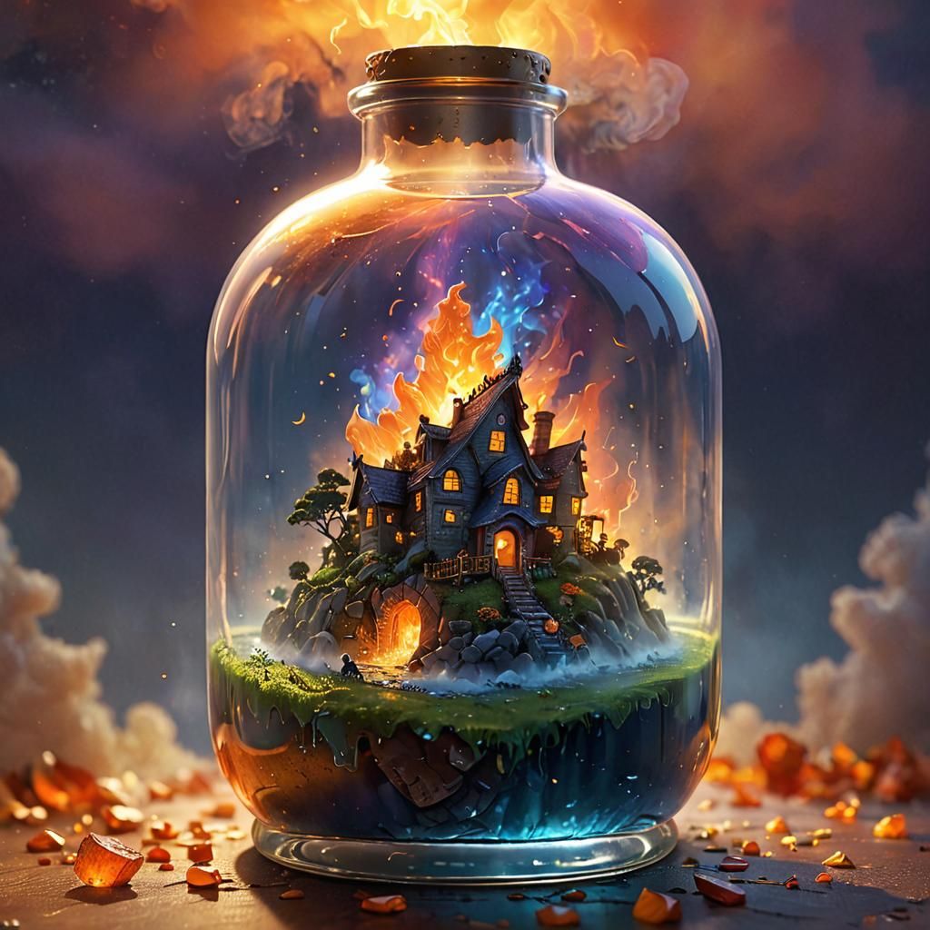 Earth on Fire in a Bottle: Ethereal 3D Art