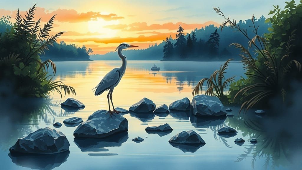 Ethereal Heron in Twilight Waters