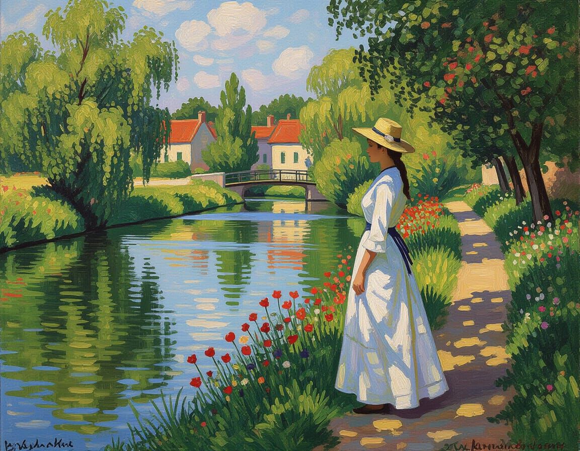 Impressionist Woman by Tranquil Riverside