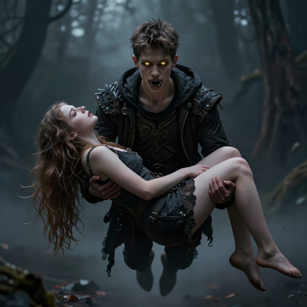 Ominous Boy with Gold Eyes Holds Unconscious Girl