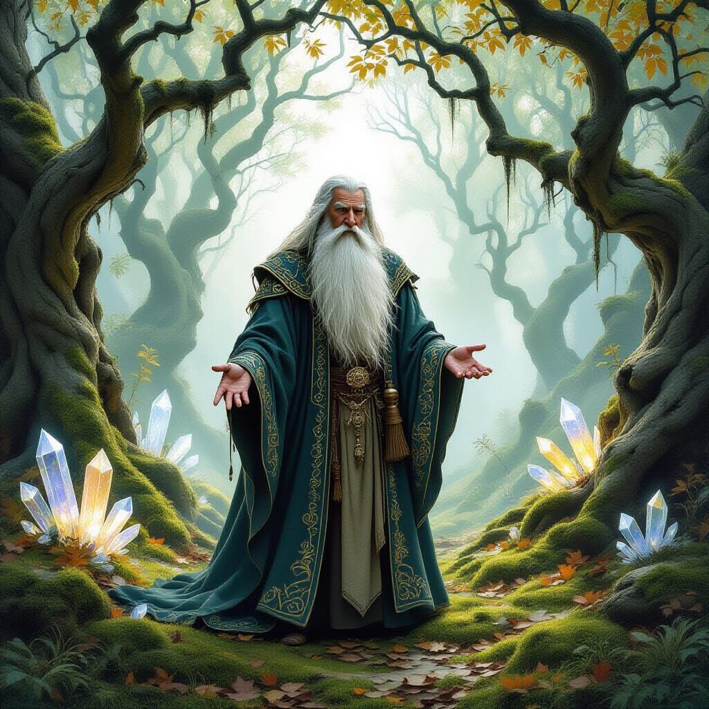 Mystical Wizard in Hidden Grove, Painterly Style