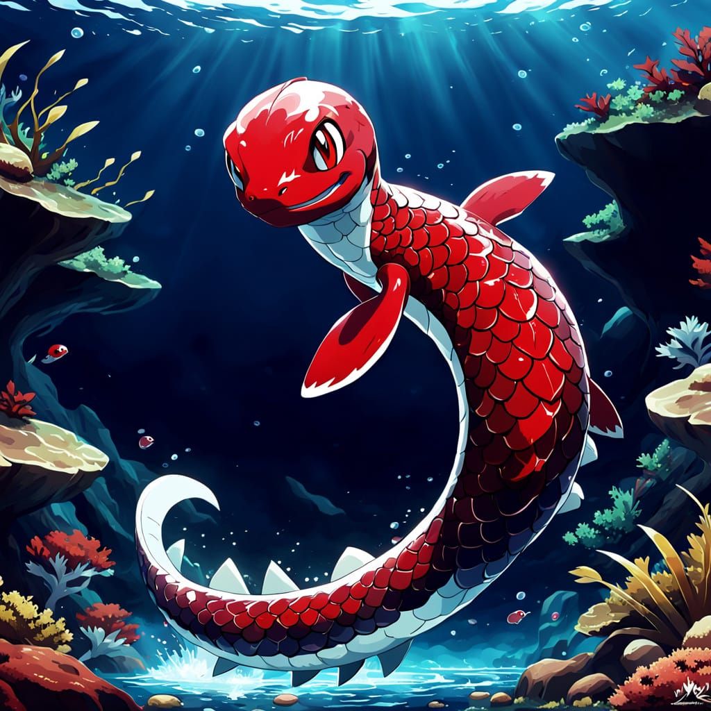 Majestic Dark Red Water Pokémon with Rough Scales