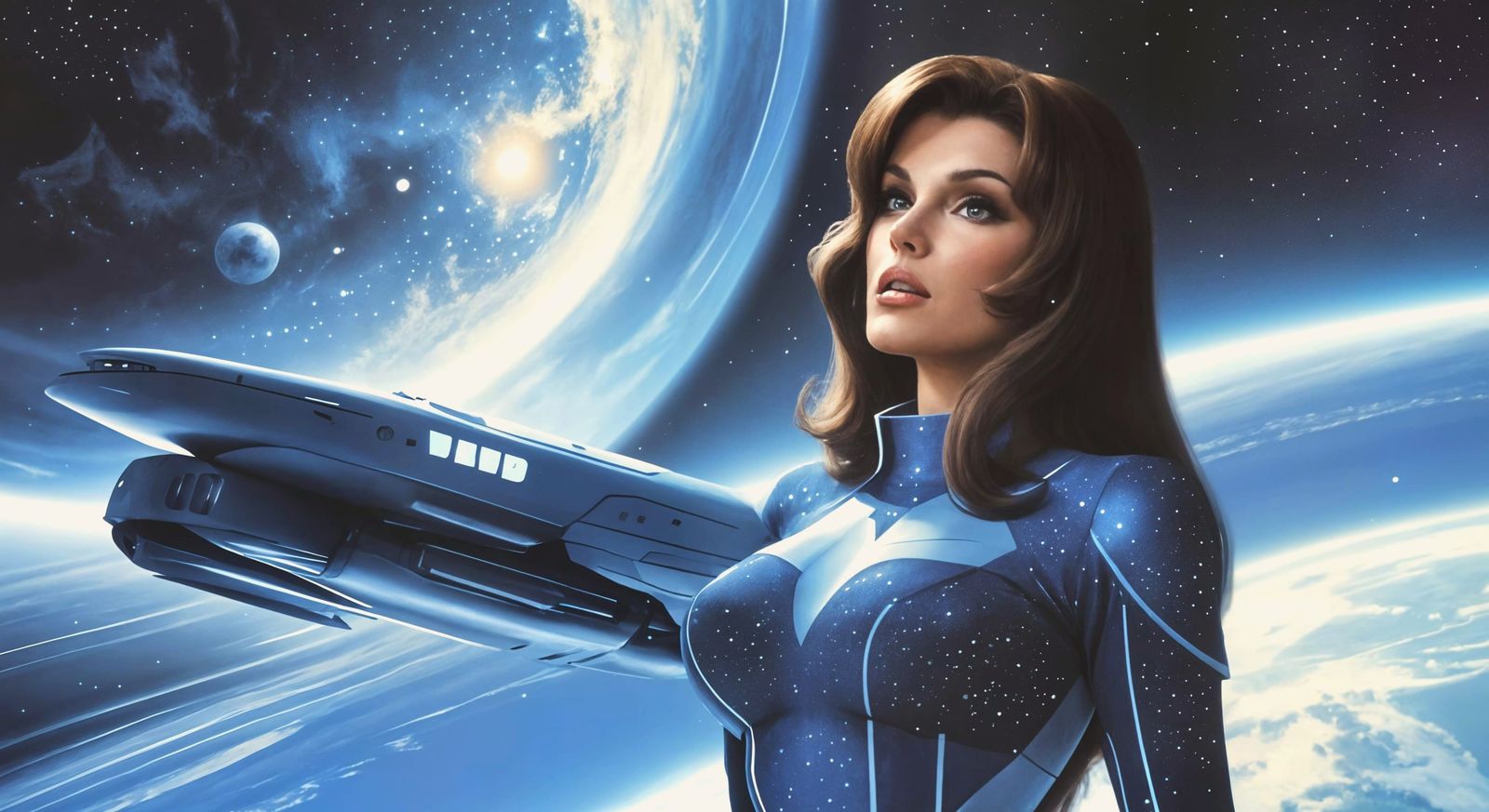 Raquel Welch Space Girl Illustration in Brutalist Style