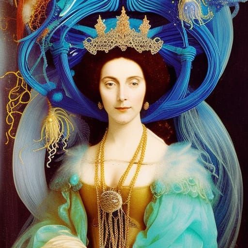 Bioluminescent Sea Queen with Jellyfish Maids