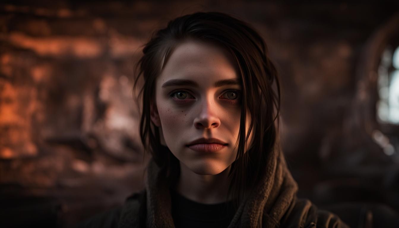 Demonic Goth Teen in Apocalyptic Winter Landscape