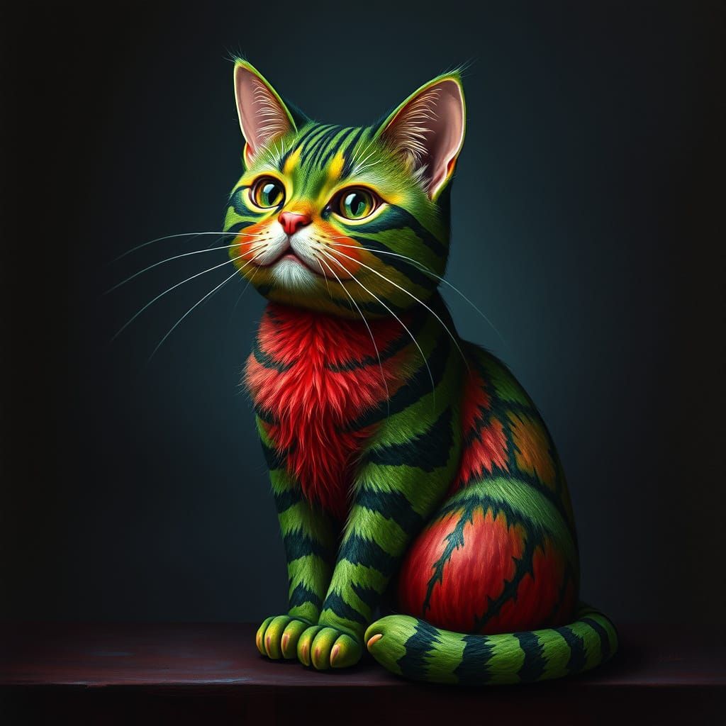 Whimsical Striped Feline on a Dark Background
