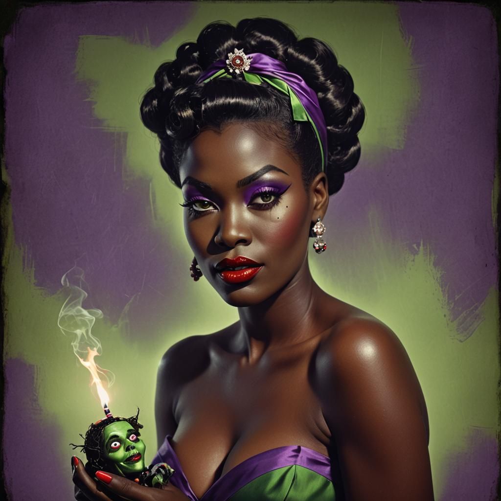 Retro Voodoo Pin-Up Girl in Gil Elvgren Style