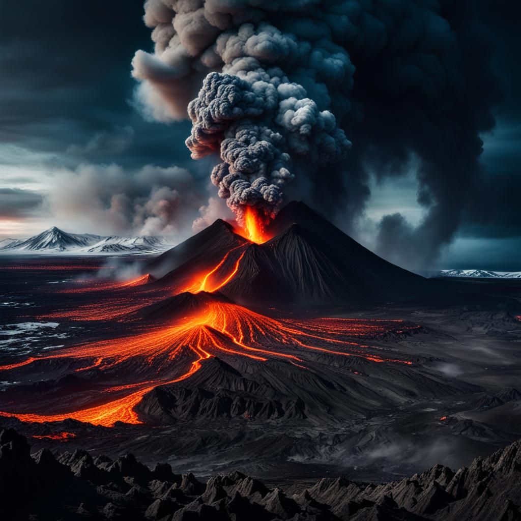 Iceland Volcano Eruption at Night: Digital Painting
