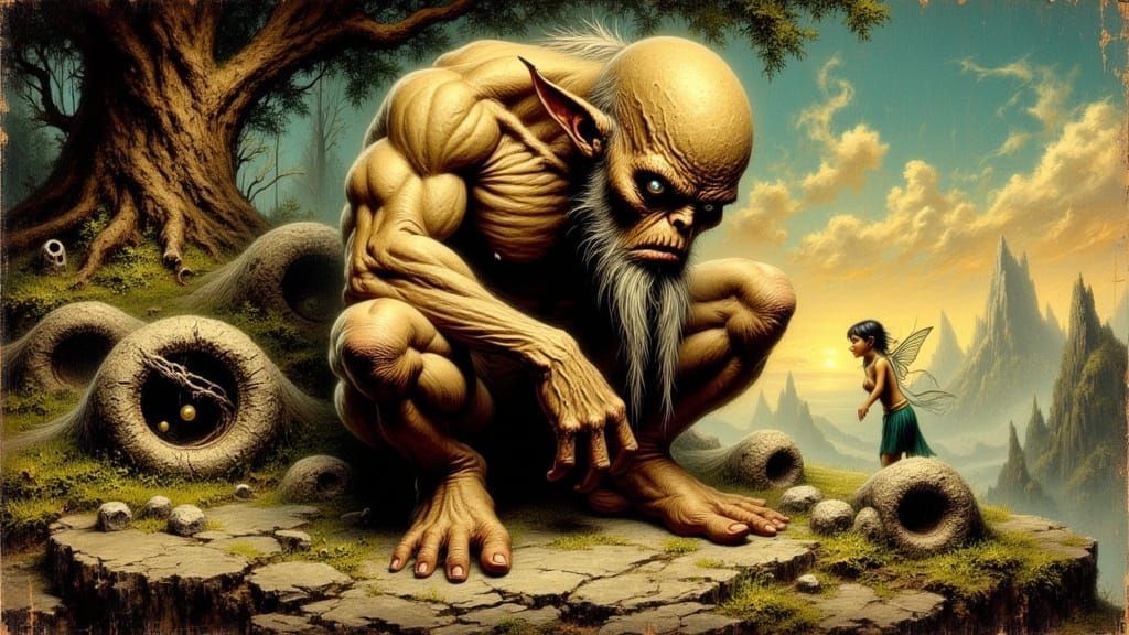 Cyclops and Fairy Chatting in Golden Hour Light