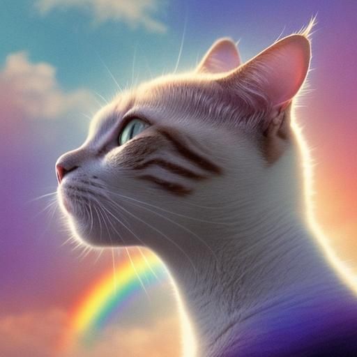 Surreal Cat Face Fading Into Heavenly Sky