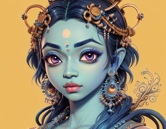 Kawaii Krishna with Indigo Skin in Seapunk Style