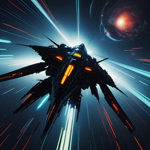 Futuristic Space Battle in a Cyberpunk Aesthetic