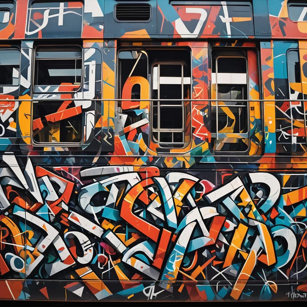 Graffiti Train in Abstract Cubism Style