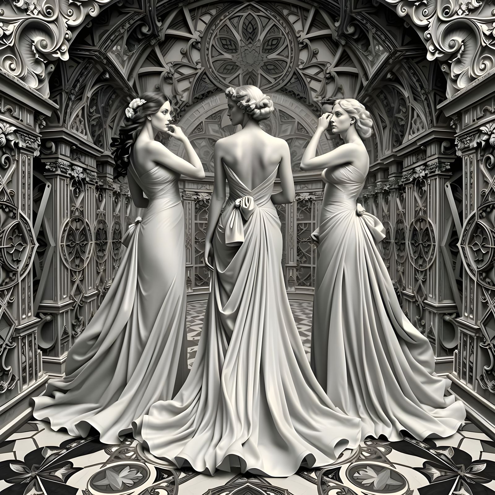 The Three Graces in Escher Style
