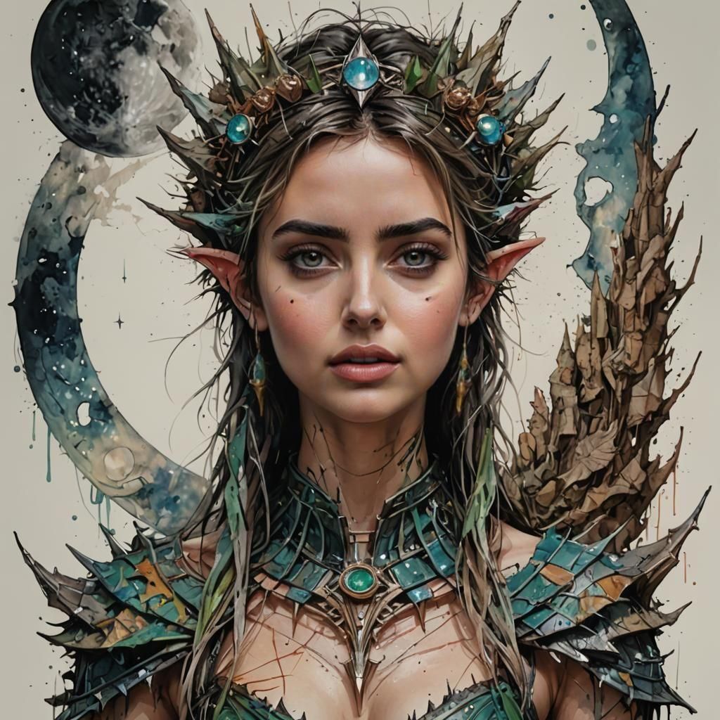 Elf Woman in Desert Landscape in Gritty Style