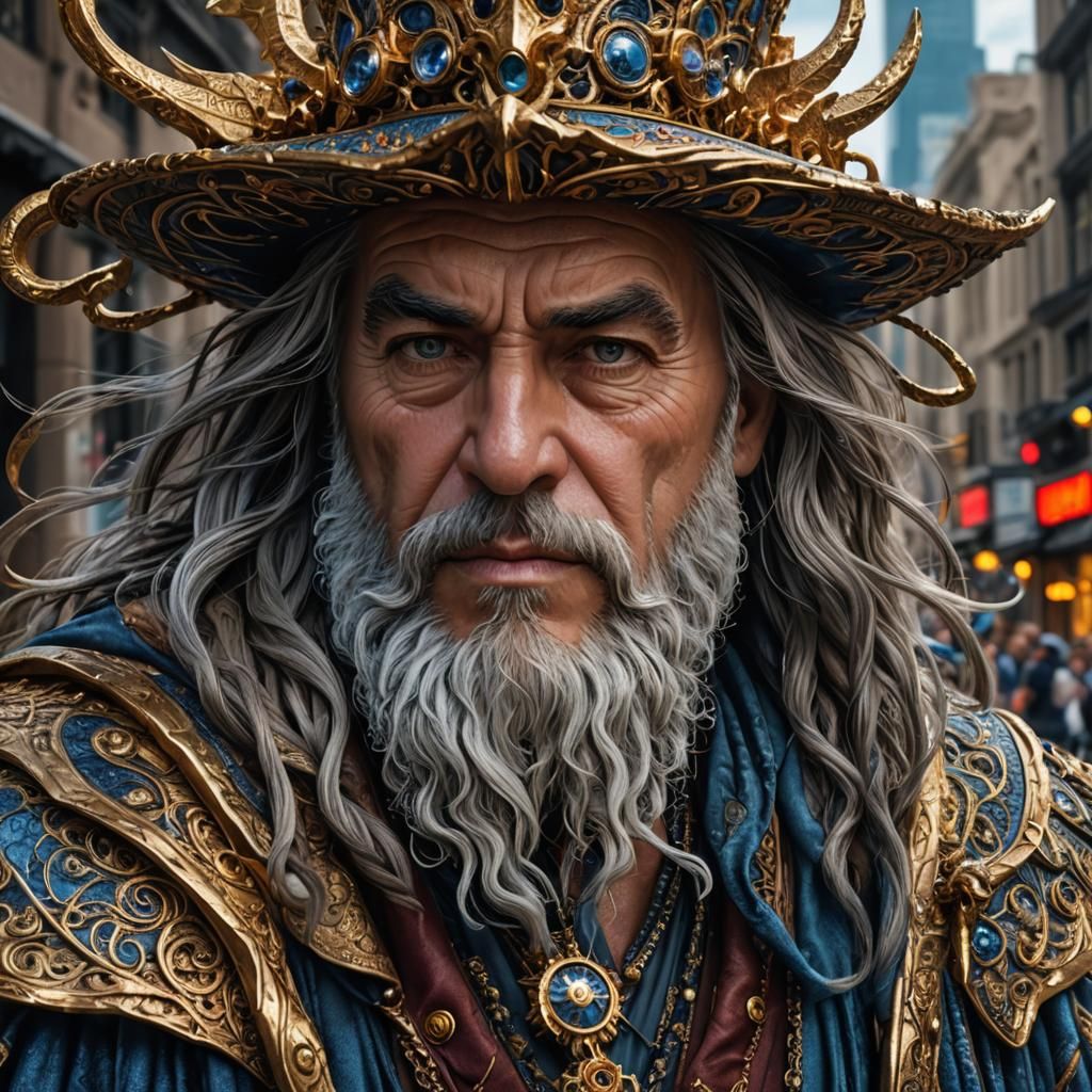 Sorcerer in City, Detailed Digital Art