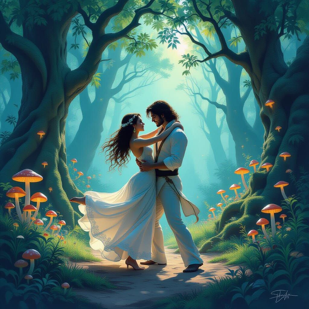 Couple's Comical Dance in Enchanted Forest
