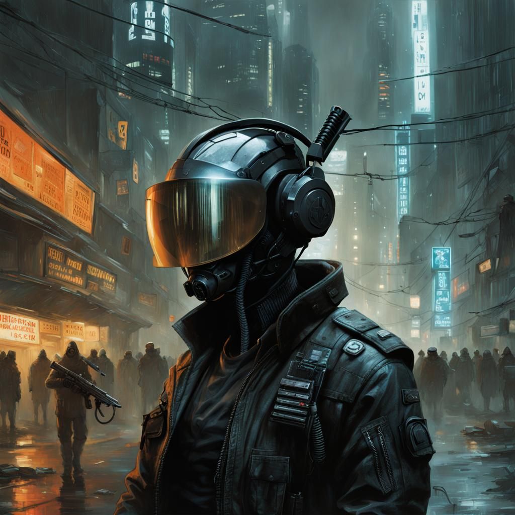 Futuristic Hacker Jacking Into Cyberspace With Cyberhelmet
