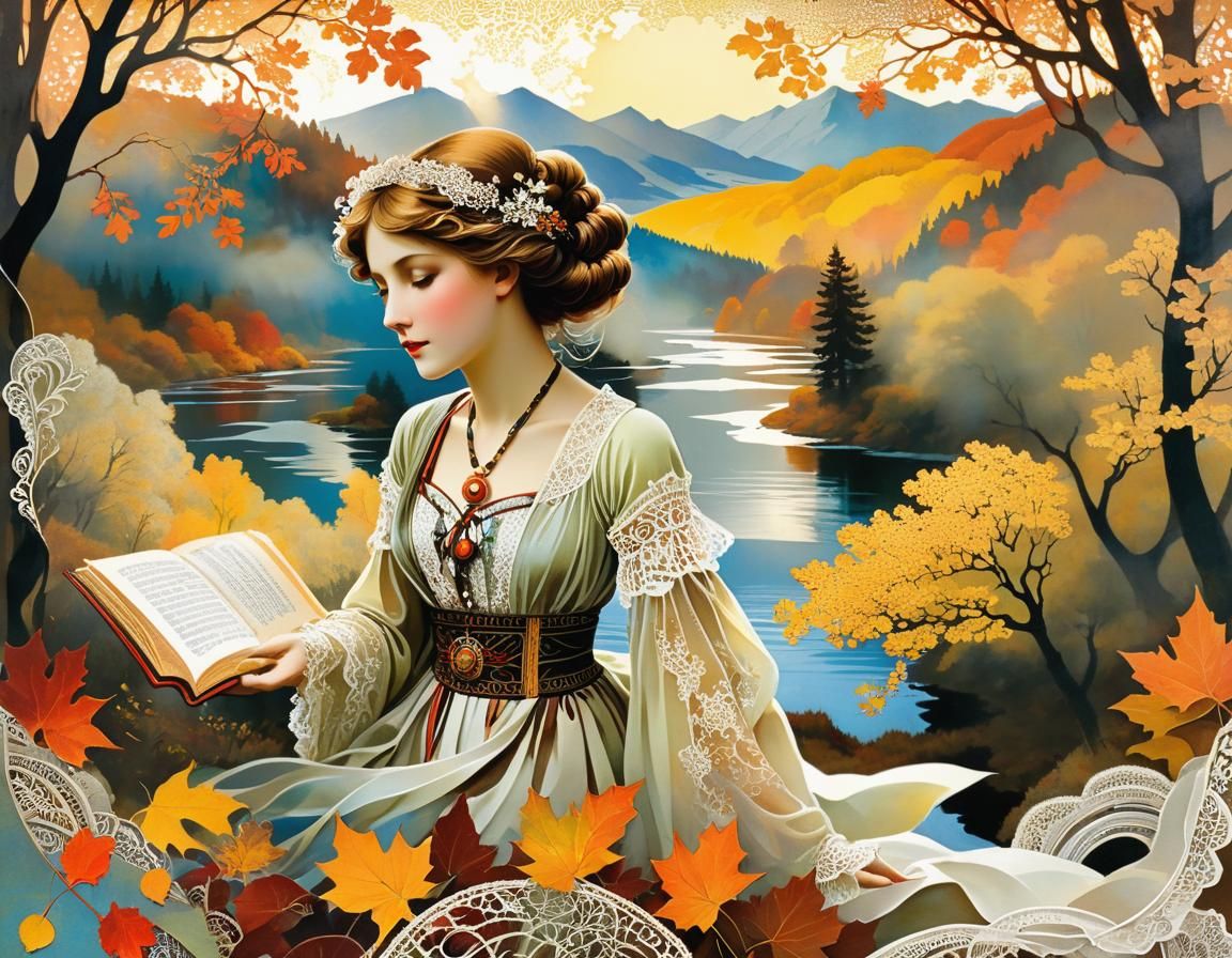 Autumn Morning Collage in Art Nouveau Style