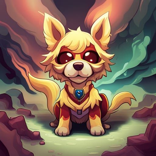 Colorful Chibi Dog Inkblot Painting in 8K