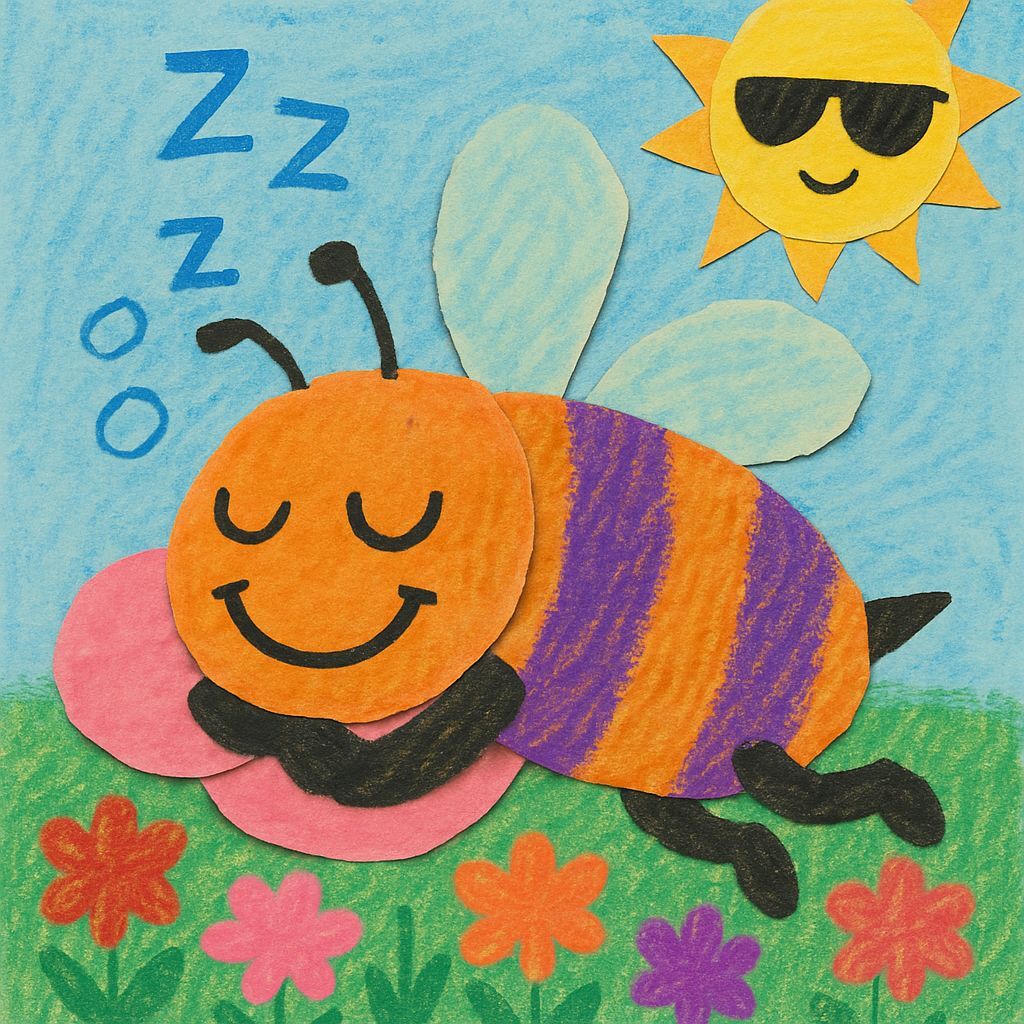 Sleepy Bumblebee Napping in Paper Cutout Style