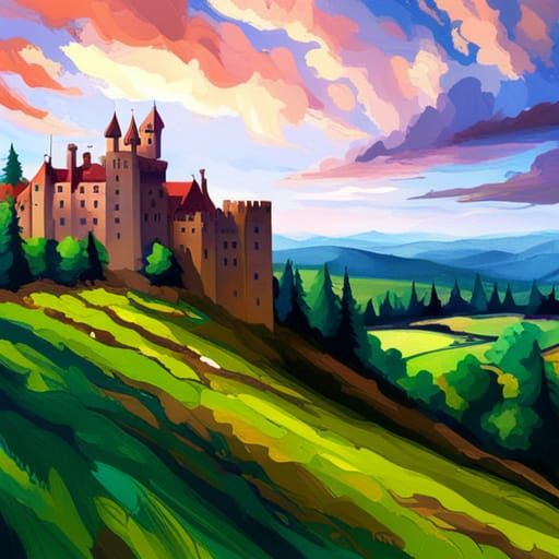 Romantic Medieval Castle in a Fantasy Landscape