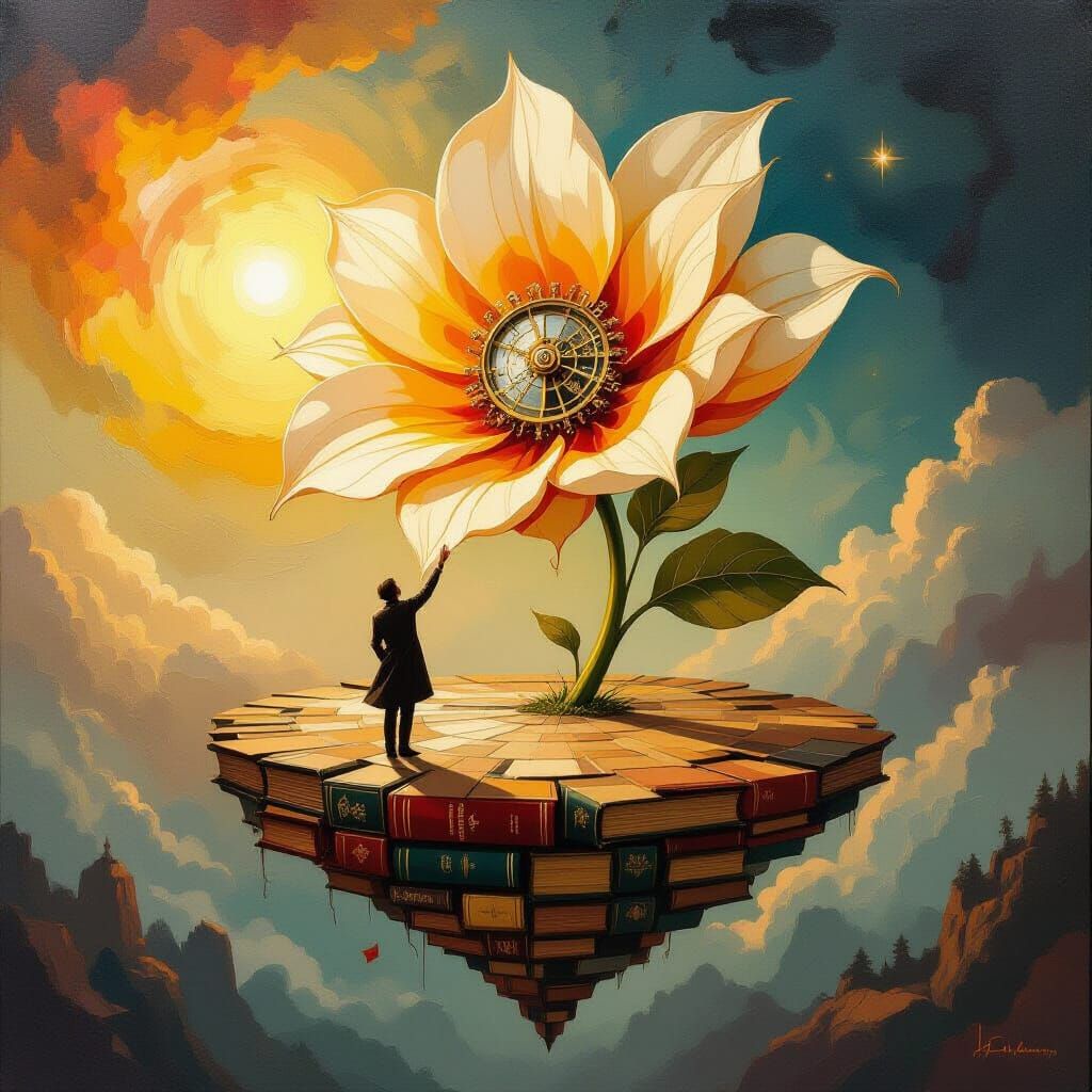 Impasto Oil Painting: Figure Reaches for Transforming Flower...